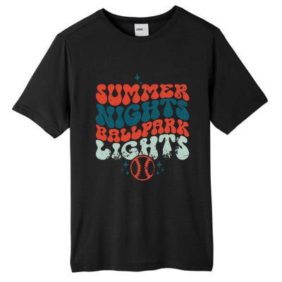 Retro Baseball Summer Nights Ballpark Lights Baseball Mom Tall Fusion ChromaSoft Performance T-Shirt