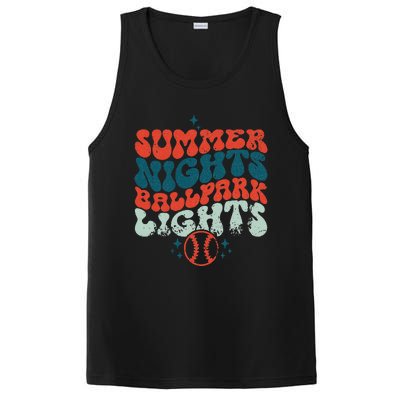 Retro Baseball Summer Nights Ballpark Lights Baseball Mom PosiCharge Competitor Tank