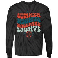 Retro Baseball Summer Nights Ballpark Lights Baseball Mom Tie-Dye Long Sleeve Shirt