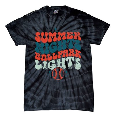 Retro Baseball Summer Nights Ballpark Lights Baseball Mom Tie-Dye T-Shirt