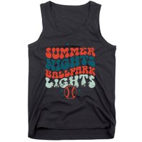 Retro Baseball Summer Nights Ballpark Lights Baseball Mom Tank Top