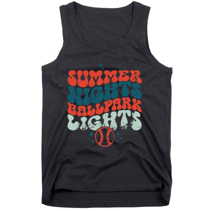 Retro Baseball Summer Nights Ballpark Lights Baseball Mom Tank Top