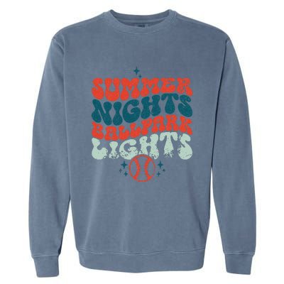 Retro Baseball Summer Nights Ballpark Lights Baseball Mom Garment-Dyed Sweatshirt