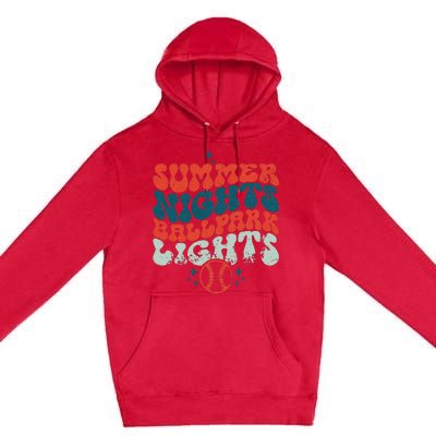 Retro Baseball Summer Nights Ballpark Lights Baseball Mom Premium Pullover Hoodie