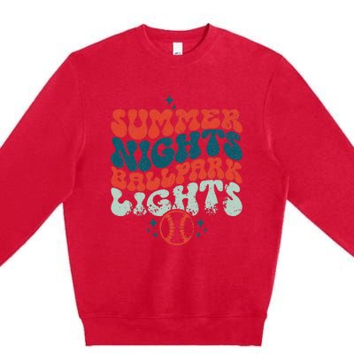 Retro Baseball Summer Nights Ballpark Lights Baseball Mom Premium Crewneck Sweatshirt