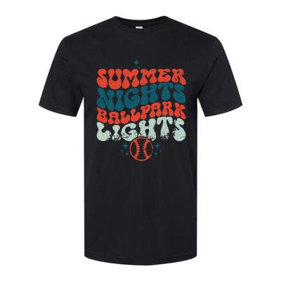 Retro Baseball Summer Nights Ballpark Lights Baseball Mom Softstyle CVC T-Shirt