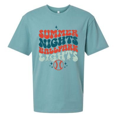 Retro Baseball Summer Nights Ballpark Lights Baseball Mom Sueded Cloud Jersey T-Shirt