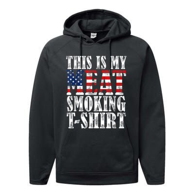 Retro BBQ Smoker Vintage US Flag This Is My Meat Smoking Performance Fleece Hoodie