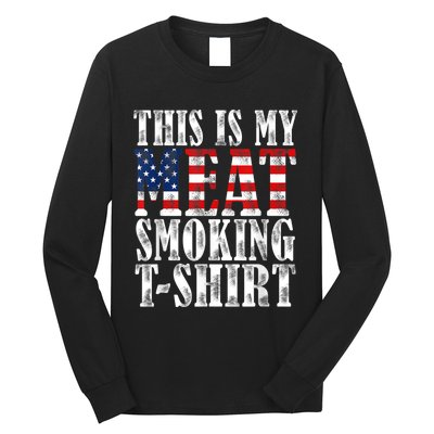 Retro BBQ Smoker Vintage US Flag This Is My Meat Smoking Long Sleeve Shirt