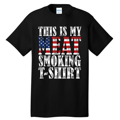 Retro BBQ Smoker Vintage US Flag This Is My Meat Smoking Tall T-Shirt