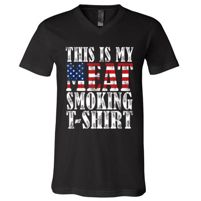 Retro BBQ Smoker Vintage US Flag This Is My Meat Smoking V-Neck T-Shirt