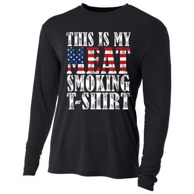 Retro BBQ Smoker Vintage US Flag This Is My Meat Smoking Cooling Performance Long Sleeve Crew