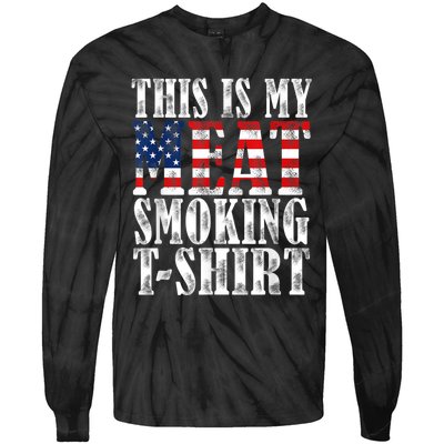 Retro BBQ Smoker Vintage US Flag This Is My Meat Smoking Tie-Dye Long Sleeve Shirt