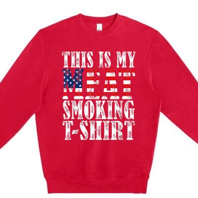 Retro BBQ Smoker Vintage US Flag This Is My Meat Smoking Premium Crewneck Sweatshirt