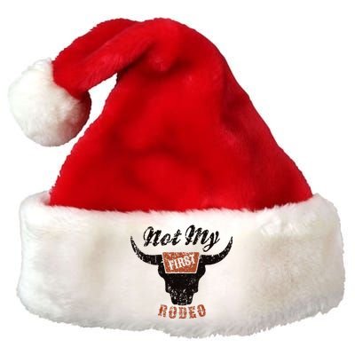 Retro Bull Skull Not My First Rodeo Western Country Cowboy Premium Christmas Santa Hat