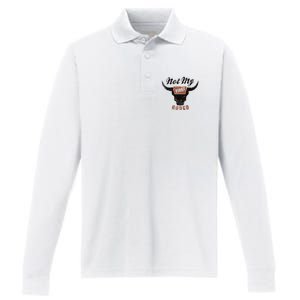 Retro Bull Skull Not My First Rodeo Western Country Cowboy Performance Long Sleeve Polo