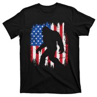 Retro Bigfoot Silhouette USA Flag Sasquatch Lovers July 4th T-Shirt