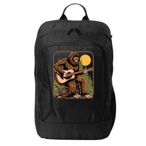 Retro Bigfoot Sasquatch Playing Acoustic Guitar Guitarist City Backpack