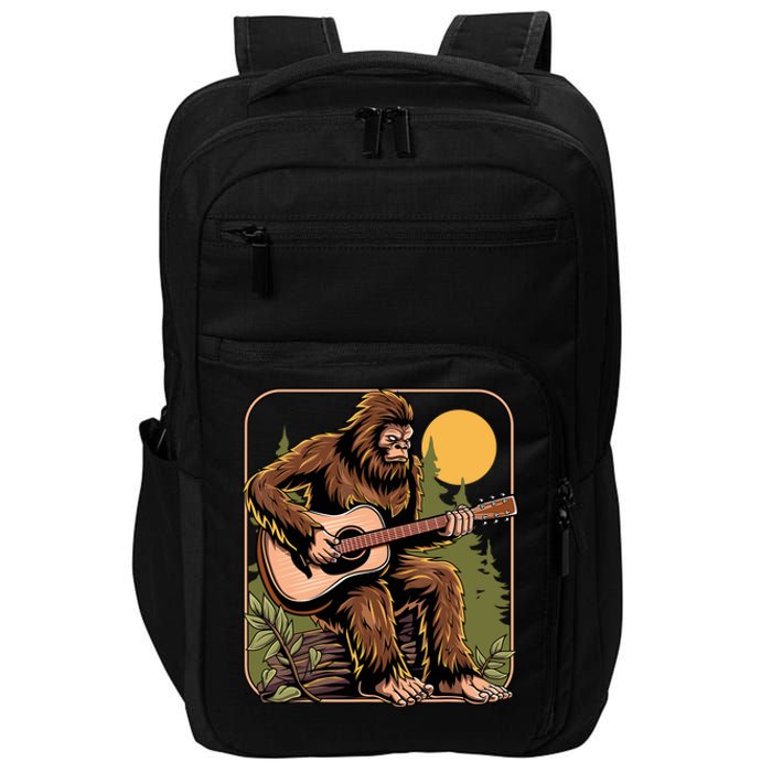 Retro Bigfoot Sasquatch Playing Acoustic Guitar Guitarist Impact Tech Backpack