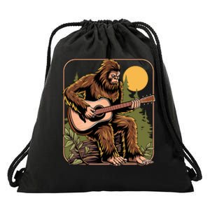 Retro Bigfoot Sasquatch Playing Acoustic Guitar Guitarist Drawstring Bag