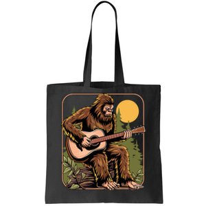 Retro Bigfoot Sasquatch Playing Acoustic Guitar Guitarist Tote Bag