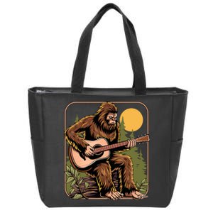 Retro Bigfoot Sasquatch Playing Acoustic Guitar Guitarist Zip Tote Bag