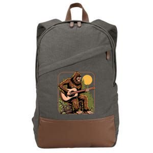 Retro Bigfoot Sasquatch Playing Acoustic Guitar Guitarist Cotton Canvas Backpack