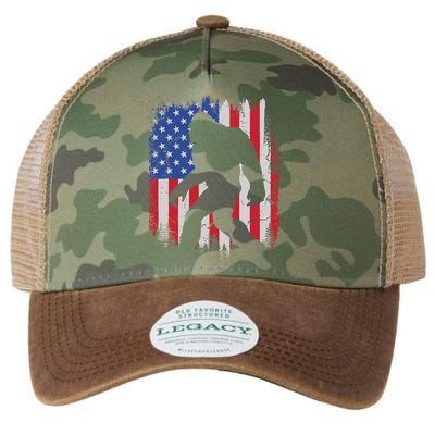 Retro Bigfoot Silhouette USA Flag Sasquatch Lovers July 4th Legacy Tie Dye Trucker Hat