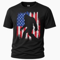 Retro Bigfoot Silhouette USA Flag Sasquatch Lovers July 4th Cooling Performance Crew T-Shirt