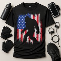 Retro Bigfoot Silhouette USA Flag Sasquatch Lovers July 4th Cooling Performance Crew T-Shirt