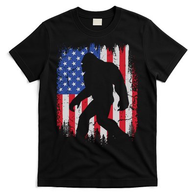 Retro Bigfoot Silhouette USA Flag Sasquatch Lovers July 4th T-Shirt