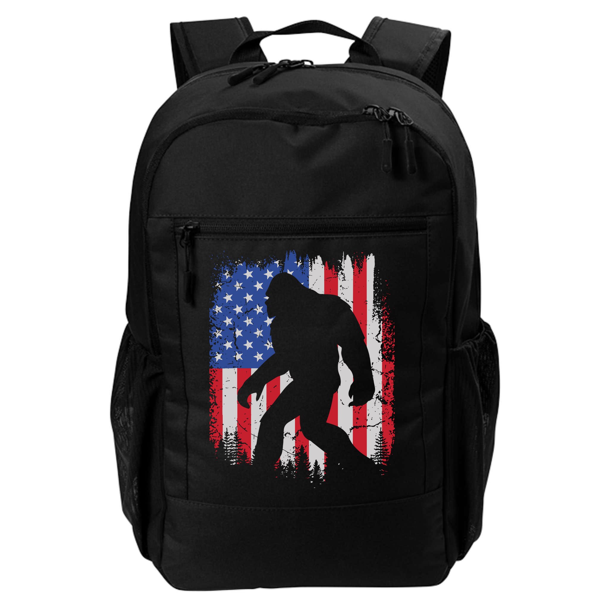 Retro Bigfoot Silhouette USA Flag Sasquatch Lovers July 4th Backpack