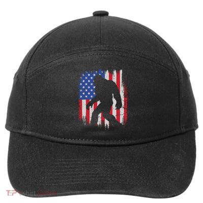 Retro Bigfoot Silhouette USA Flag Sasquatch Lovers July 4th 7-Panel Snapback Hat
