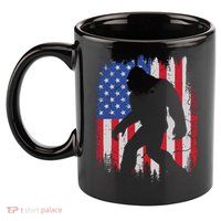 Retro Bigfoot Silhouette USA Flag Sasquatch Lovers July 4th 11oz C Handle Ceramic Mug
