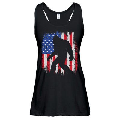 Retro Bigfoot Silhouette USA Flag Sasquatch Lovers July 4th Ladies Essential Flowy Tank