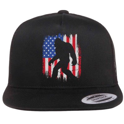 Retro Bigfoot Silhouette USA Flag Sasquatch Lovers July 4th Flatbill Hat