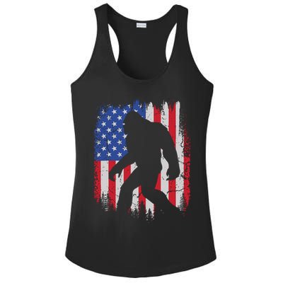 Retro Bigfoot Silhouette USA Flag Sasquatch Lovers July 4th Ladies PosiCharge Competitor Racerback Tank