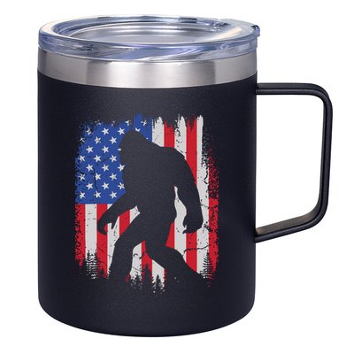 Retro Bigfoot Silhouette USA Flag Sasquatch Lovers July 4th 12oz Stainless Steel Coffee Mug