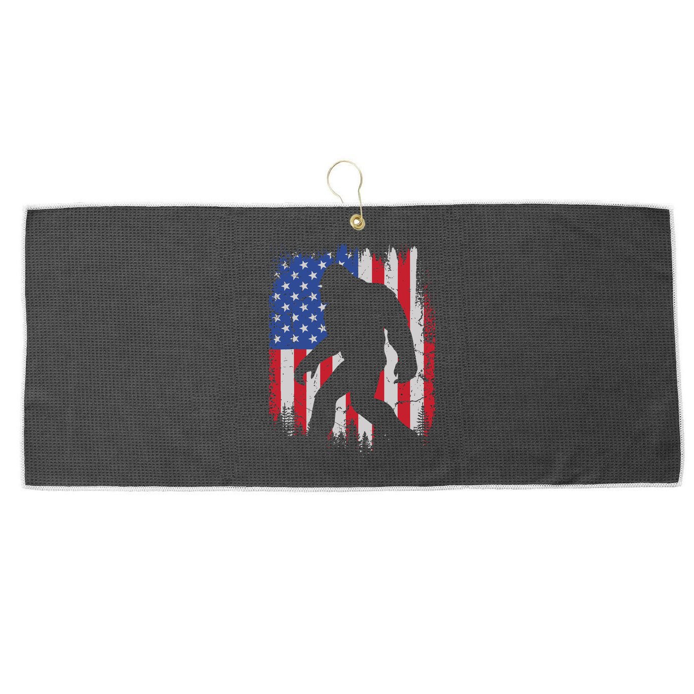 Retro Bigfoot Silhouette USA Flag Sasquatch Lovers July 4th Large Microfiber Waffle Golf Towel