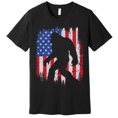 Retro Bigfoot Silhouette USA Flag Sasquatch Lovers July 4th Premium T-Shirt