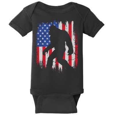 Retro Bigfoot Silhouette USA Flag Sasquatch Lovers July 4th Baby Bodysuit