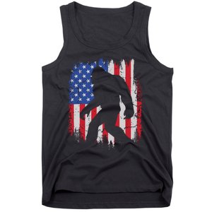 Retro Bigfoot Silhouette USA Flag Sasquatch Lovers July 4th Tank Top