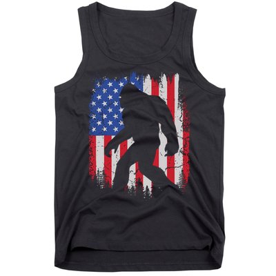 Retro Bigfoot Silhouette USA Flag Sasquatch Lovers July 4th Tank Top