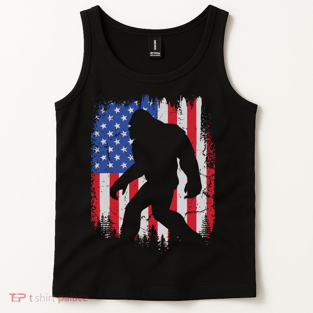 Retro Bigfoot Silhouette USA Flag Sasquatch Lovers July 4th Tank Top