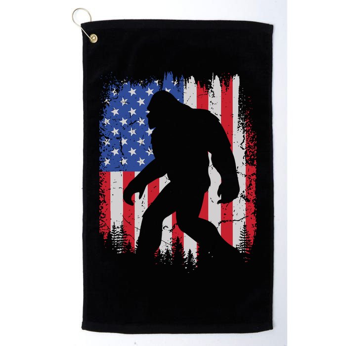 Retro Bigfoot Silhouette USA Flag Sasquatch Lovers July 4th Golf Towel