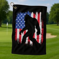 Retro Bigfoot Silhouette USA Flag Sasquatch Lovers July 4th Golf Towel