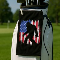 Retro Bigfoot Silhouette USA Flag Sasquatch Lovers July 4th Golf Towel