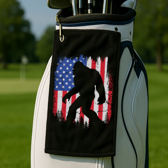 Retro Bigfoot Silhouette USA Flag Sasquatch Lovers July 4th Golf Towel