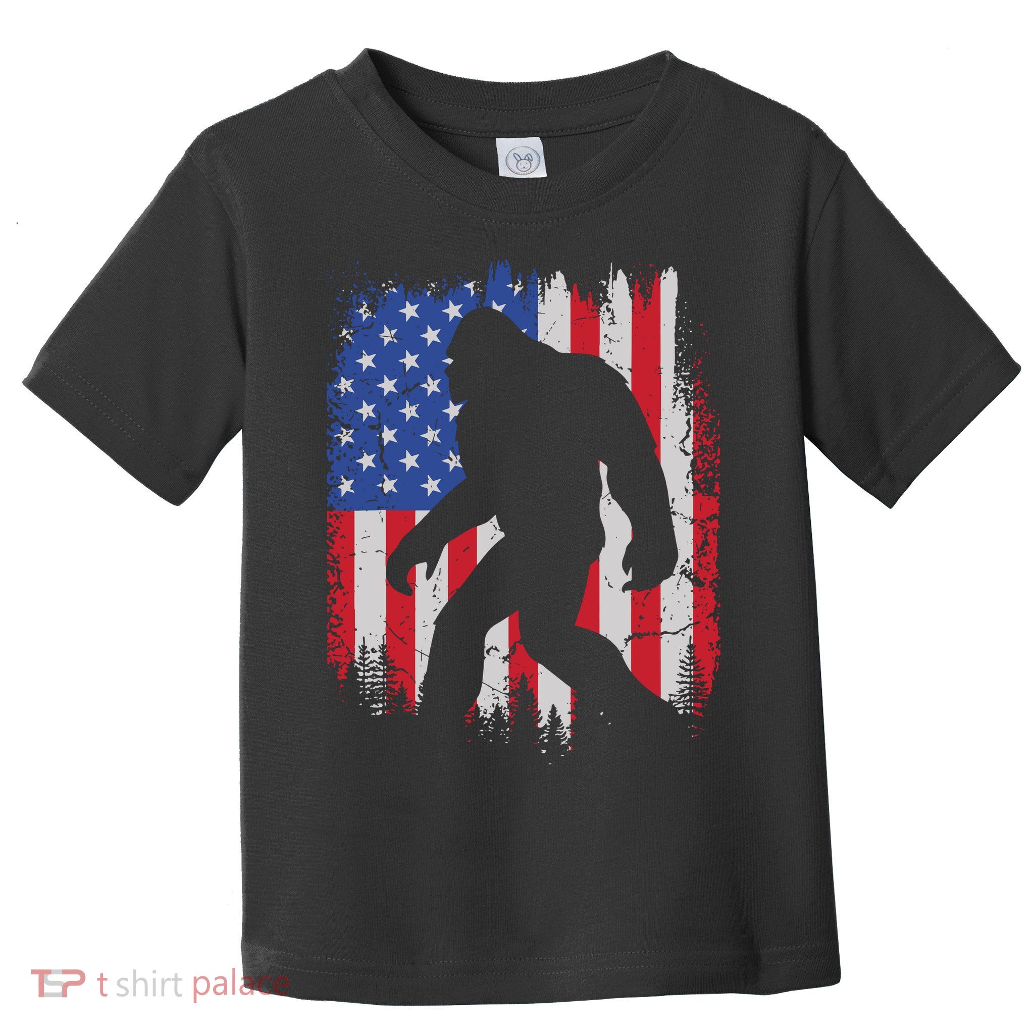 Retro Bigfoot Silhouette USA Flag Sasquatch Lovers July 4th Toddler T-Shirt