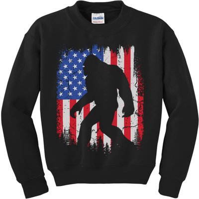Retro Bigfoot Silhouette USA Flag Sasquatch Lovers July 4th Kids Sweatshirt